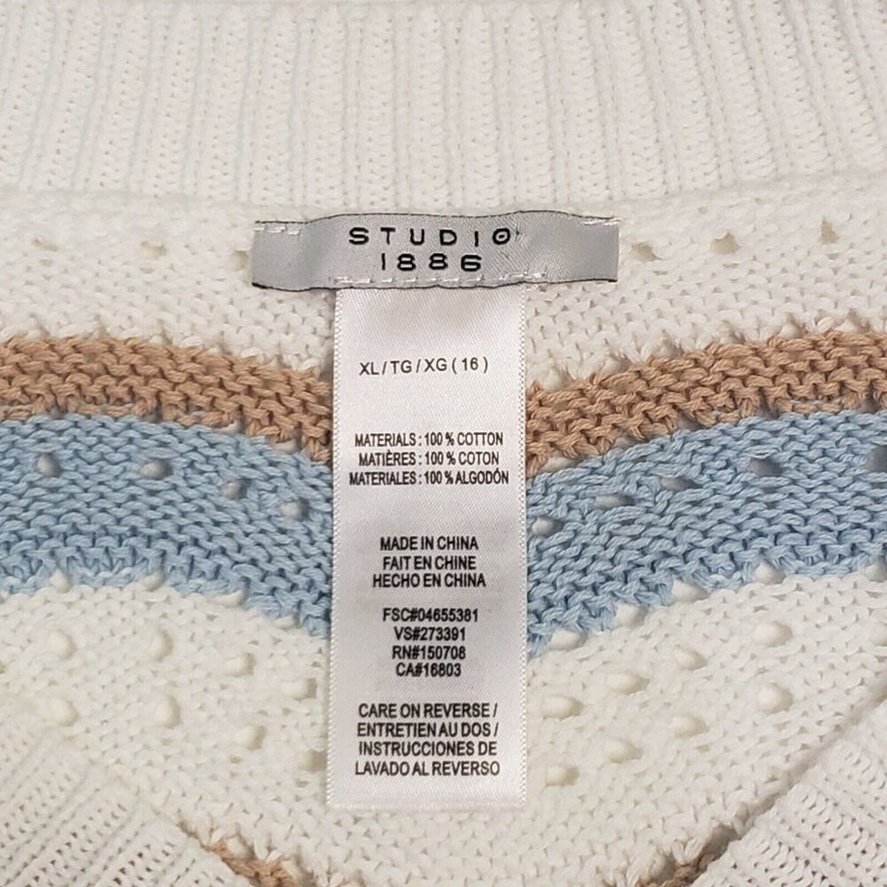 Studio 1886 Sweater Women's Size XL Blue Beige Ivory Cottagecore Light Academia - Picture 2 of 16